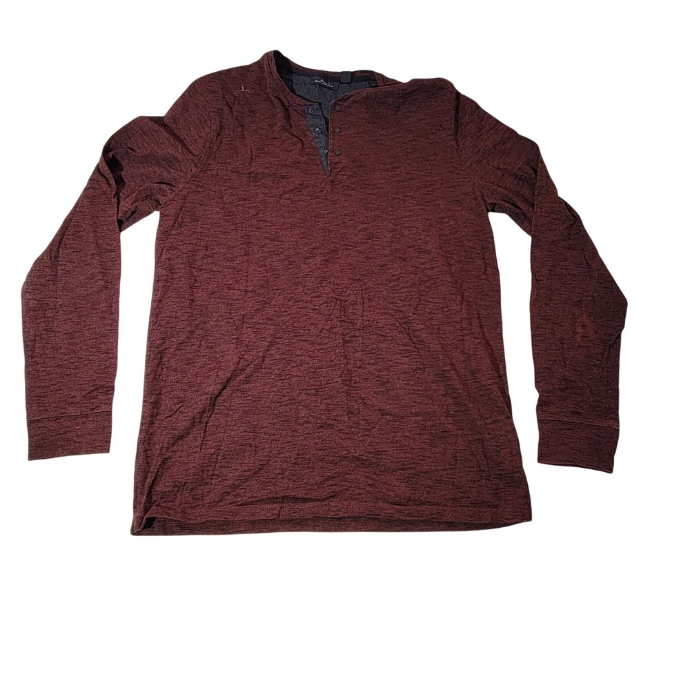Marc Anthony Mens XL Slim Fit Henley Shirt Burgundy Marl Long Sleeve Knit Top